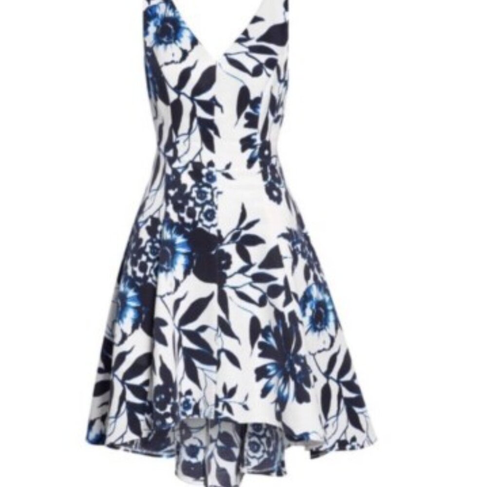 Eliza J Blue & White floral dress w/ hi - lo skirt